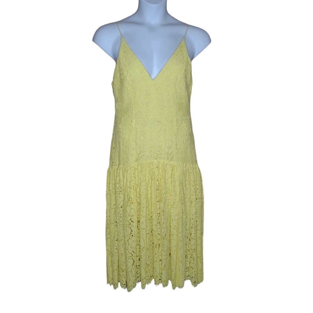 ASOS DESIGN yellow lace drop waist strappy flowy midi dress 10
